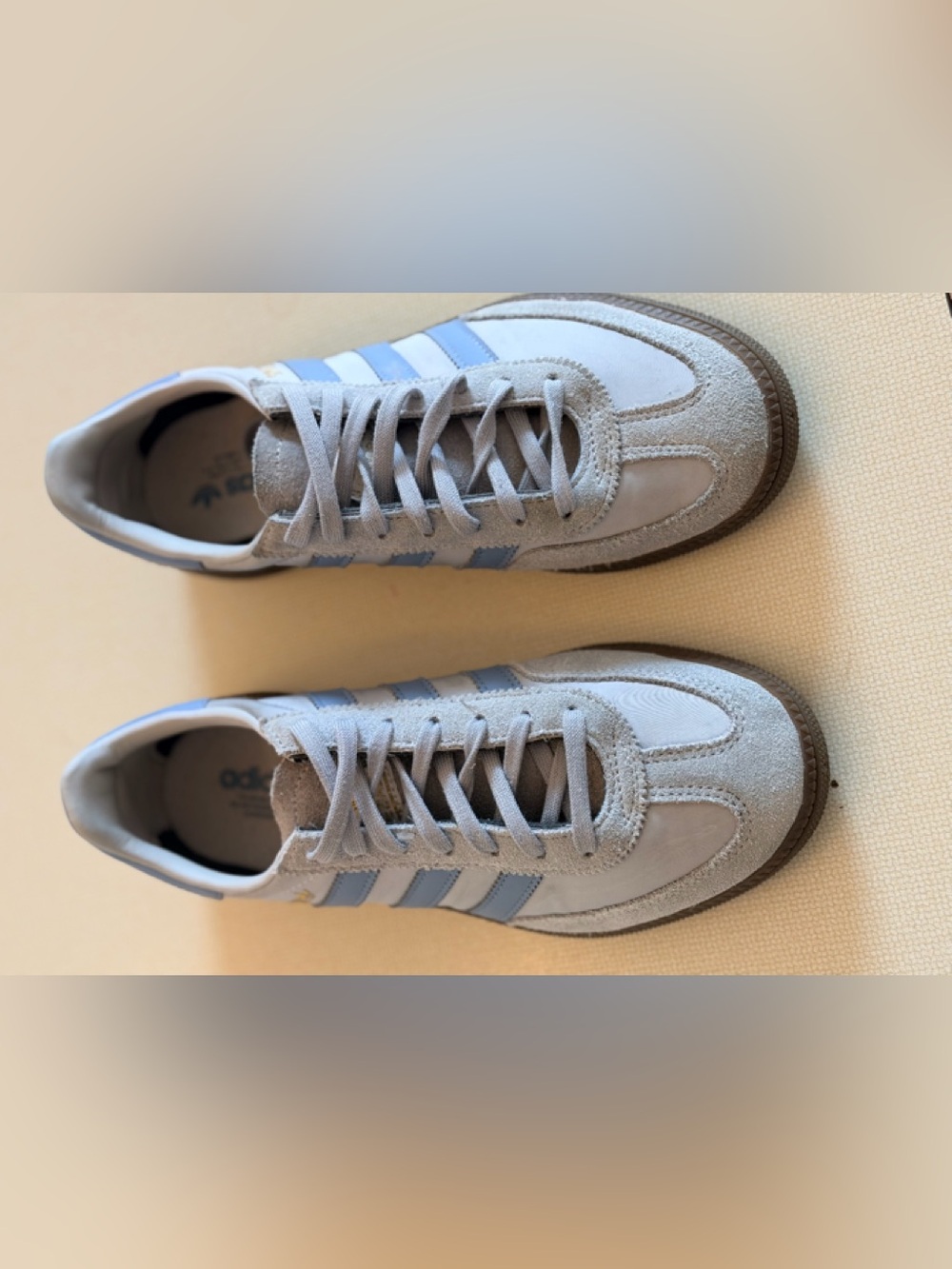 adidas Spezial kids Cream & Light Blue Leather Sneakers with Gold Branding - Picture 2 of 13